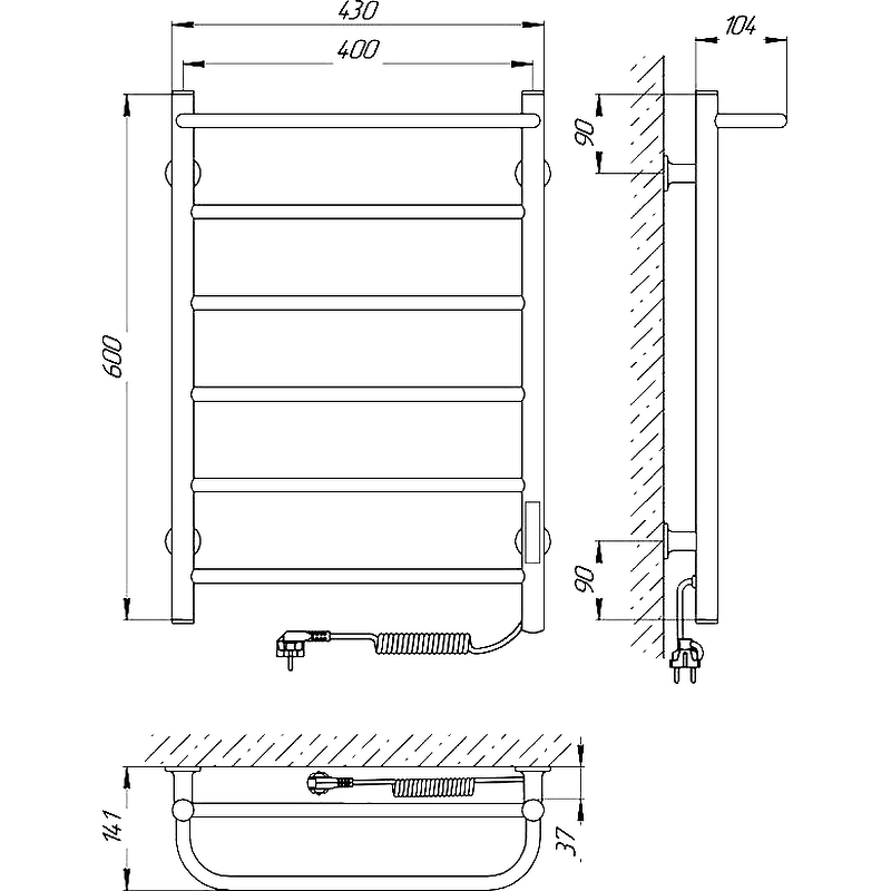 Электрический полотенцесушитель Laris Прайм ЧКЧ П6 400x600 R 73207593, черный муар