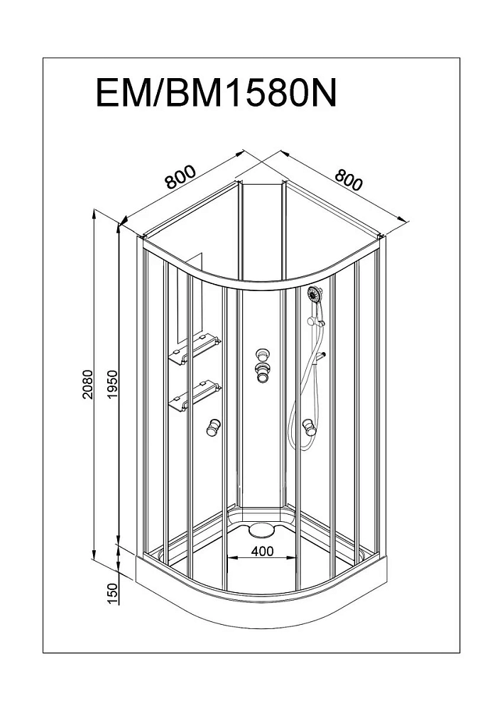 Душевая кабина Deto Em EM1580NLED+GM