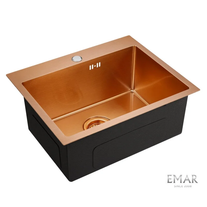 Глянцевая кухонная мойка EMAR EMB-115 PVD Nano Coppery