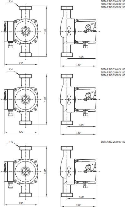 Циркуляционный насос Zota Ring 25/60 S 180 ZR 363006 2302 с гайками