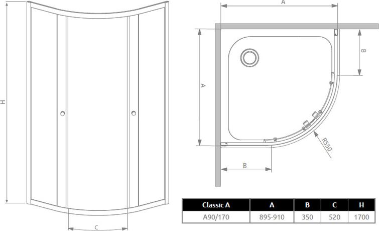 Душевой уголок Radaway Classic A 90x170 прозрачное стекло