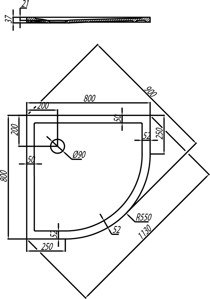 Поддон душевой Aquaton Калифорния 80x80 см 1A713936CA010