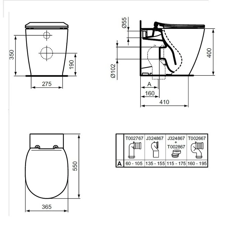 Приставной унитаз-соло Ideal Standard Connect AquaBlade® E052401, безободковый, с крепежом TT0257919