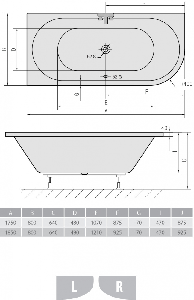 Акриловая ванна Alpen Viva 175x80 70119 L