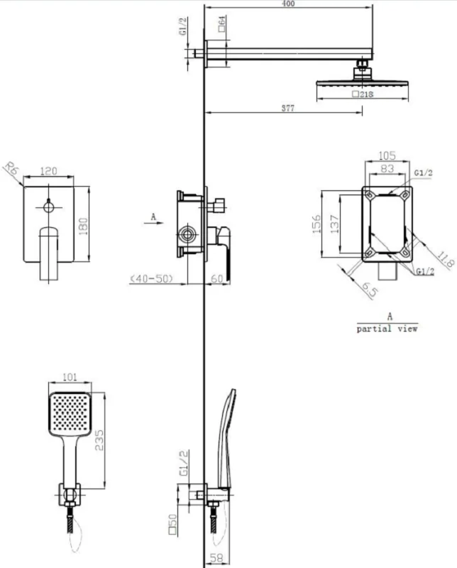 Душевая система Esko 6in1 SQ хром