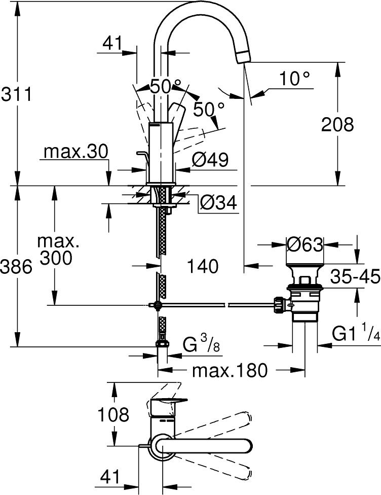 Смеситель для раковины Grohe BauEdge 23760001, хром