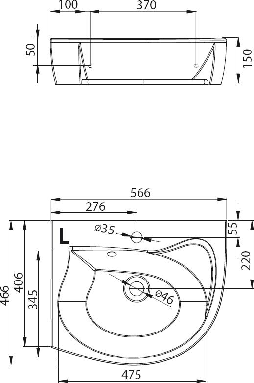 Умывальник Ravak Rosa L 56х46 XJ2L1100000