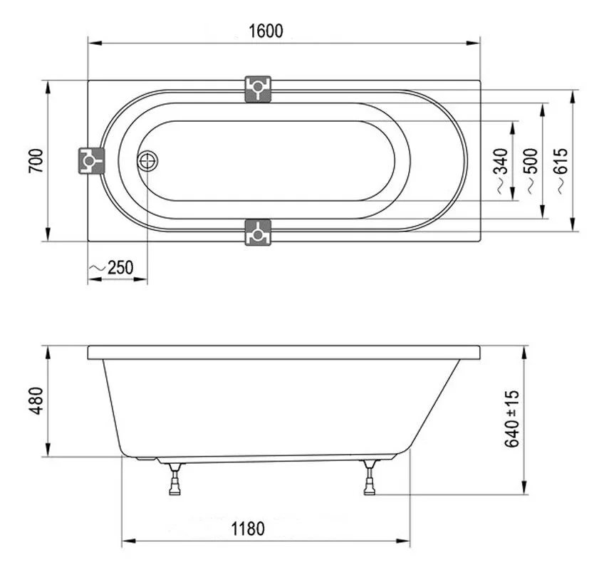 Акриловая ванна Ravak Sonata II 160x70 C634R00000 белый