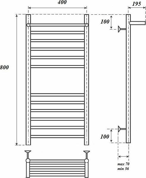 Полотенцесушитель электрический Point PN10148SPE П11 400x800 с полкой левый/правый, хром