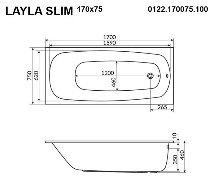 Акриловая ванна Whitecross Layla Slim 0122.170075.100.SMARTNANO.GL золото, белый