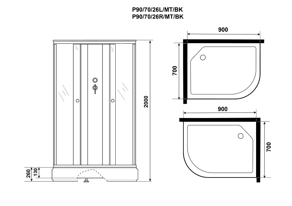 Душевая кабина Niagara Promo P90/70/26L/MT/BK белый ,профиль белый