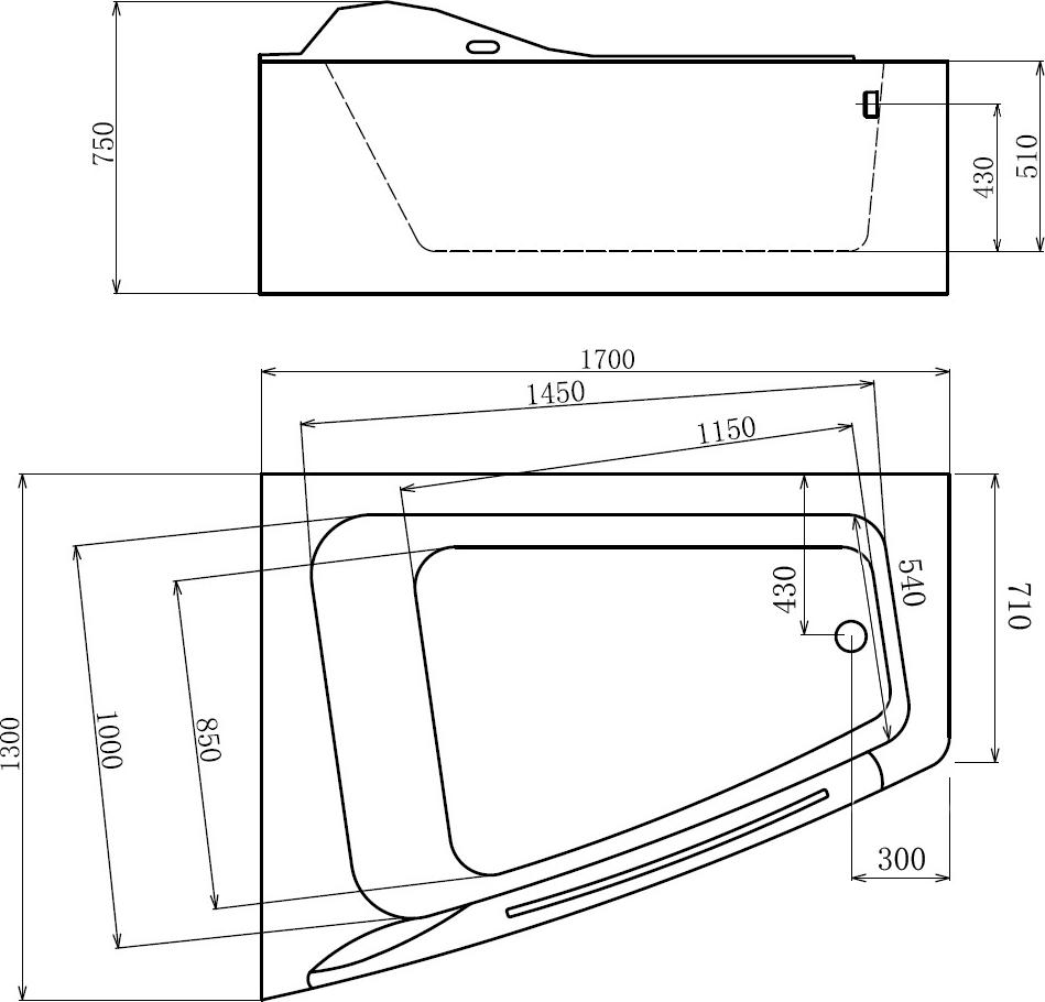 Акриловая ванна Gemy 170x130 G9056 B L левая, белый