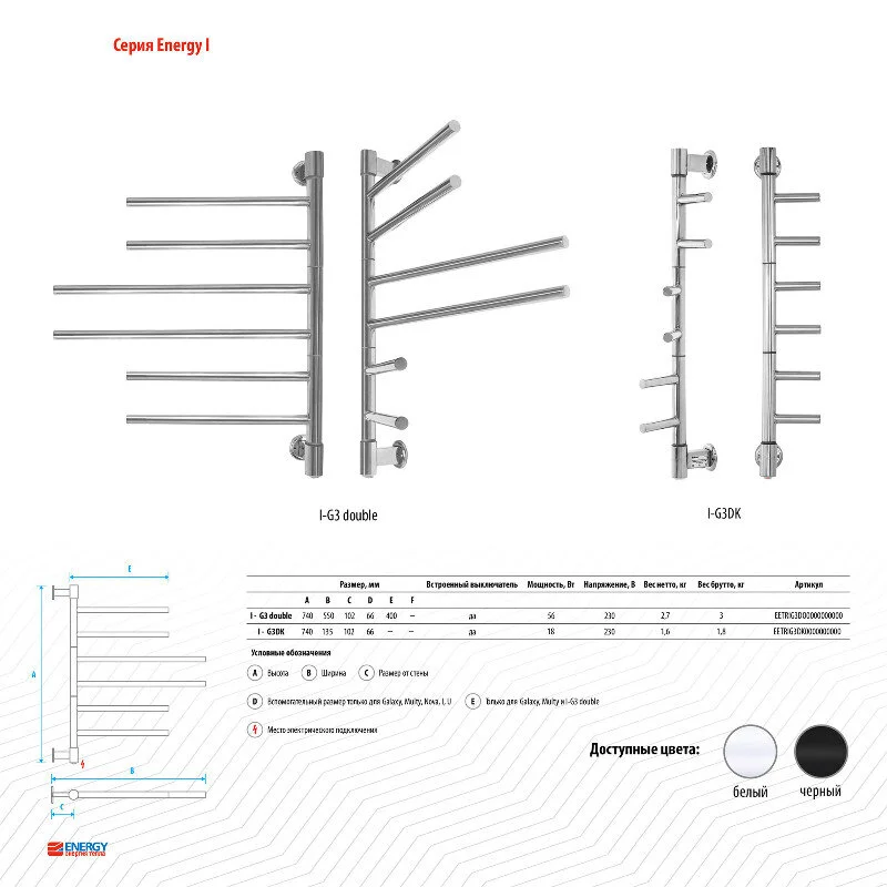 Полотенцесушитель электрический Energy I EETRIG3DK0000000000 хром