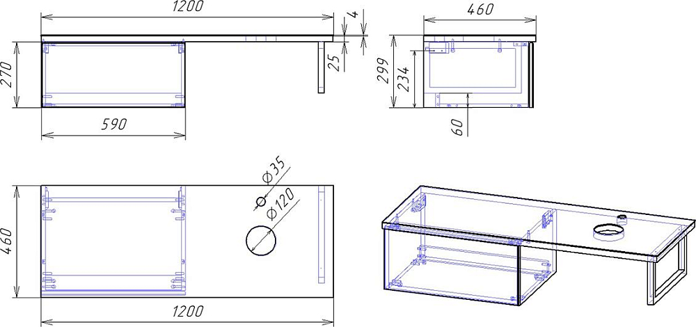 Ящик подвесной Dreja Box 60 99.9100 для стеклянной столешницы, белый глянец