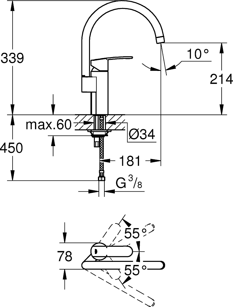 Смеситель для кухонной мойки Grohe Wave Cosmopolitan 32449001