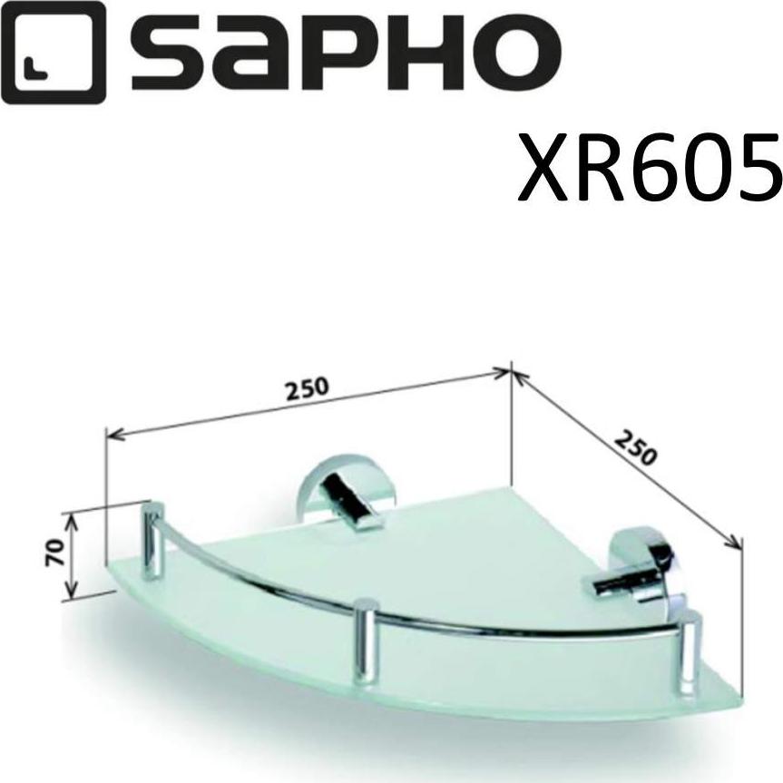 Угловая стеклянная полочка Sapho X-Round XR605 с бортиком, хром