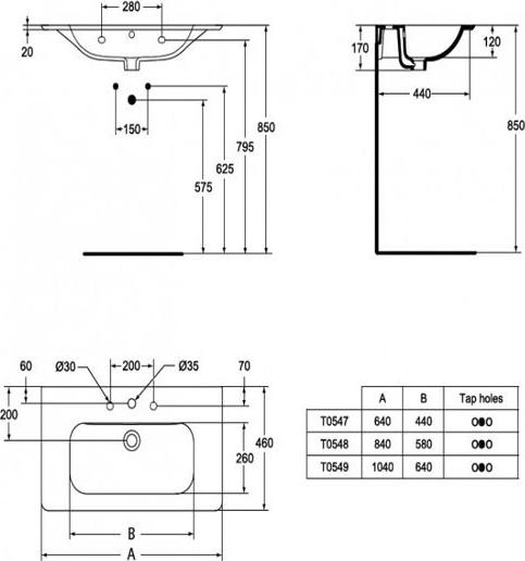 Раковина 105 см Ideal Standard Active T054901, белый