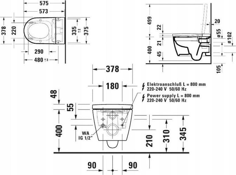 Унитаз подвесной Duravit 650001012004310 с функцией биде и сиденьем микролифт, белый