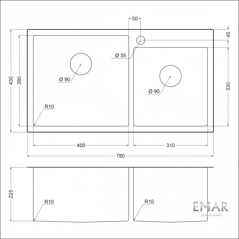 Кухонная мойка Emar Best EMB-210 PVD Nano Dark черный