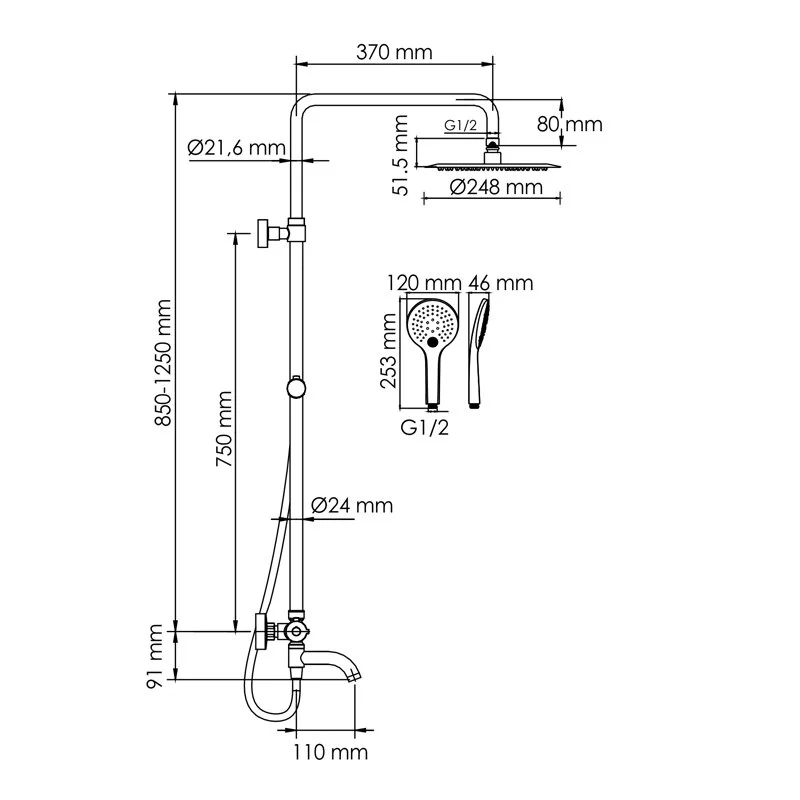 Душевая система WasserKRAFT серия A A288.258.078.BM Thermo черный