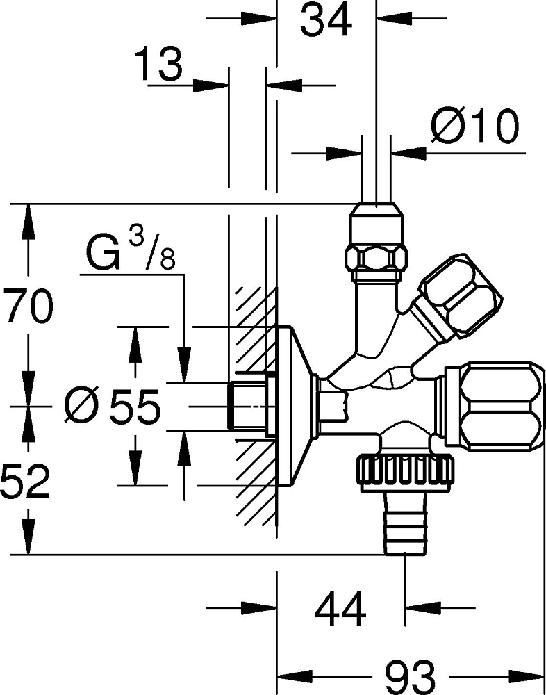 Вентиль Grohe WAS 22033000 комбинированный 3/8"