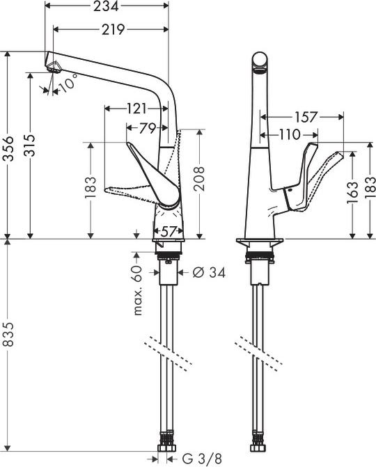 Смеситель для кухни Hansgrohe Metris 73814000, хром