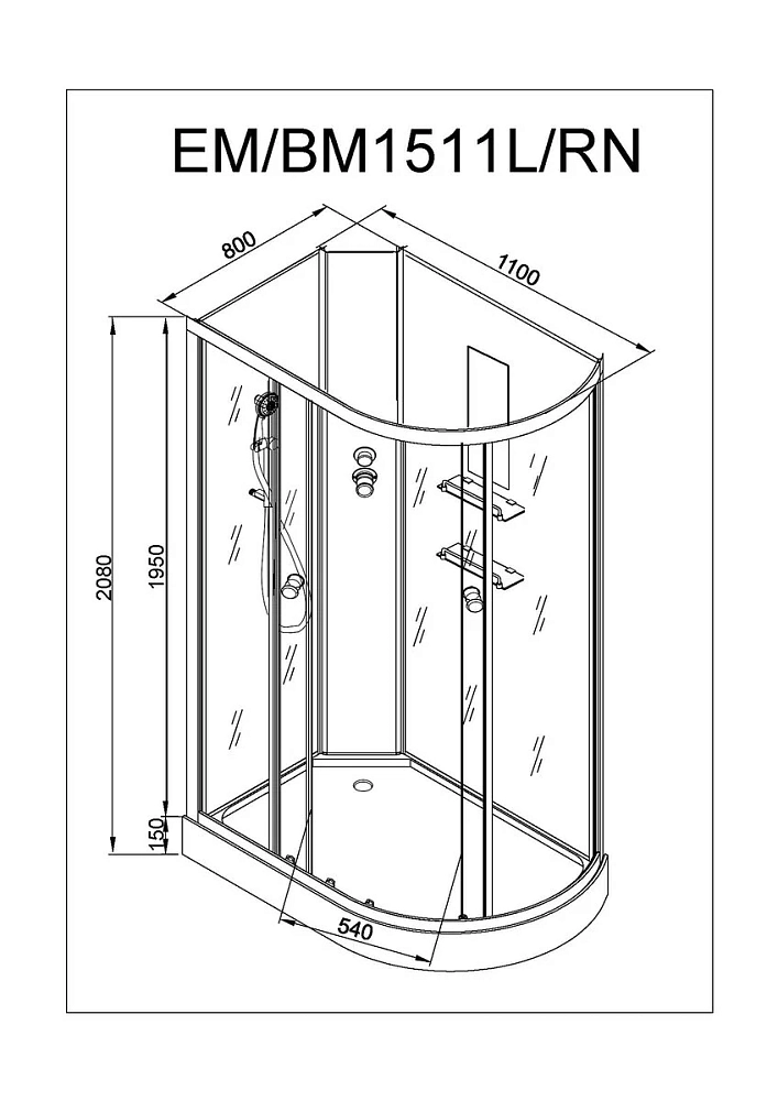 Душевая кабина Deto Em EM1511LNLED+GM