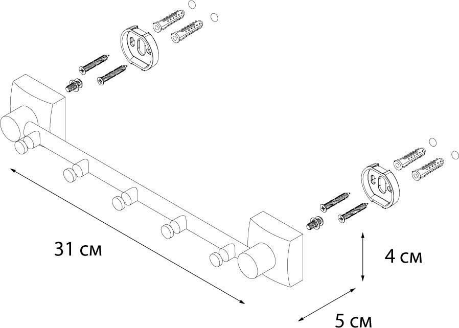 Планка Fixsen Kvadro FX-61305-5 хром 5 крючков