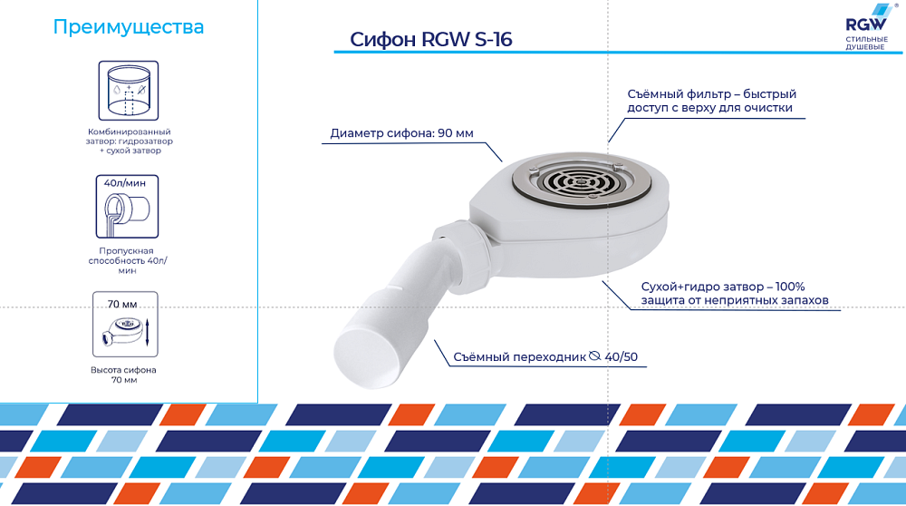 Сифон для душевых поддонов RGW 44241600-01