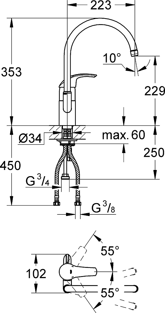 Смеситель для кухонной мойки Grohe Eurosmart 33490001