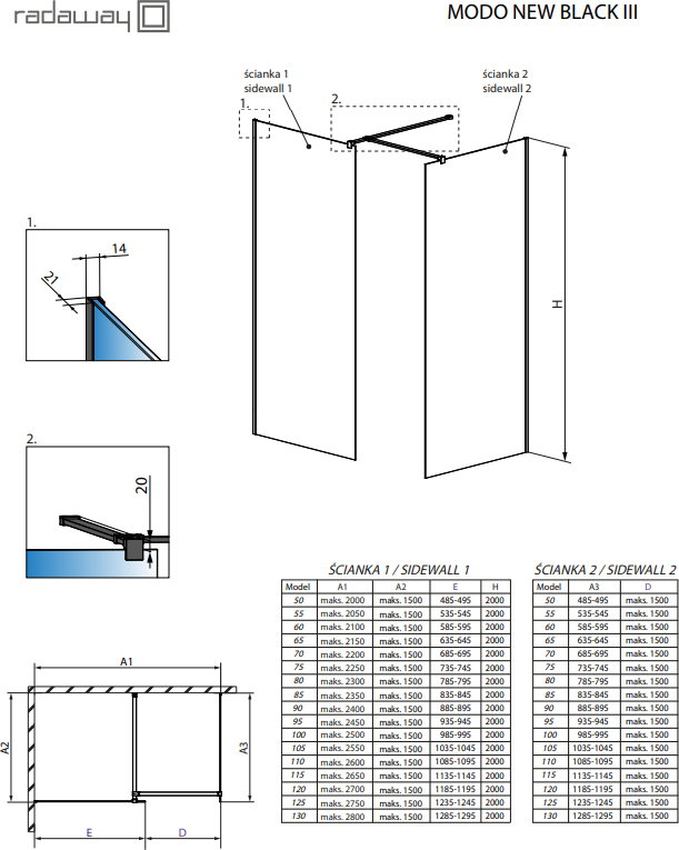 Душевой уголок Radaway Modo New Black III Frame 50х55 см, frame, чёрный