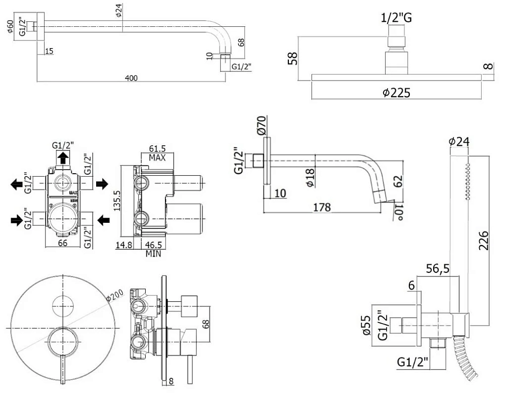 Душевая система Paffoni KIT LIG KITLIG019BO045 белый