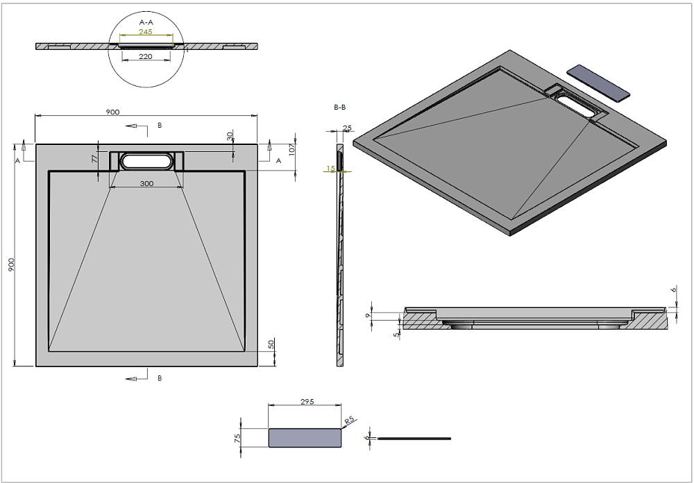 Душевой поддон Vincea VST-4SRL9090W 90x90, белый матовый