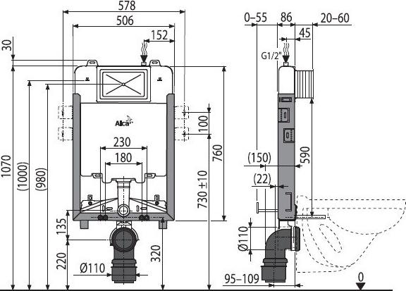 Инсталляция для унитаза AlcaPlast Renovмodul Slim AM1115/1000