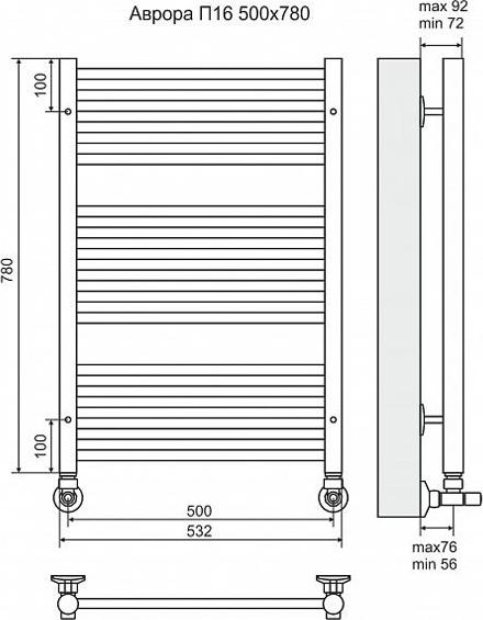 Полотенцесушитель водяной Terminus Аврора П16 500x780 4660059582221
