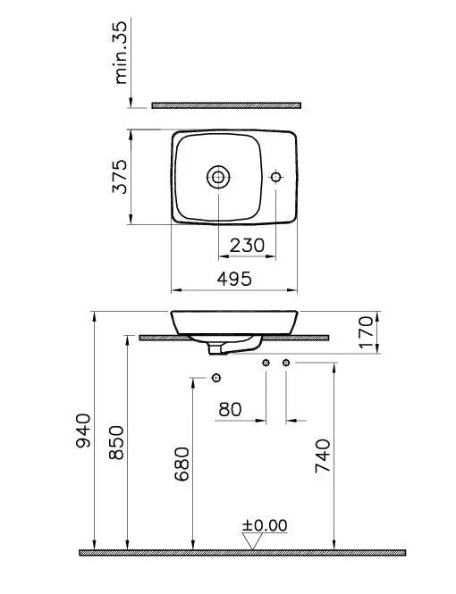 Раковина накладная VitrA Metropole 5665B003-0294 белый