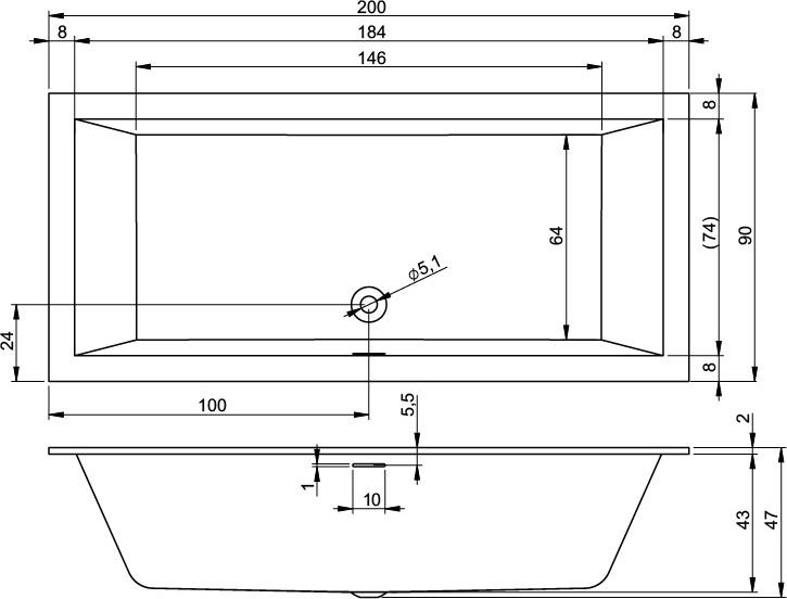 Акриловая ванна Riho Rething Cubic 200x90 R B110022005, заполнение через перелив