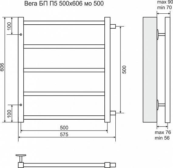 Полотенцесушитель водяной Terminus Вега П5 500x606 с боковым подключением 500