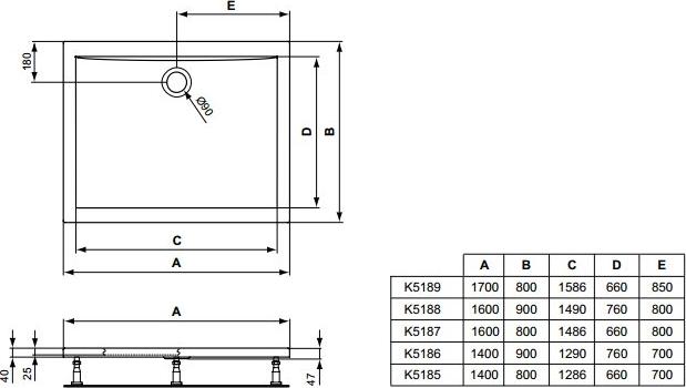 Поддон для душа 160x80 см Ideal Standard Ultra Flat K518701 слив 90 мм, белый