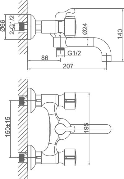 Смеситель D&K Torhall Hessen DA1413241 для ванны с душем