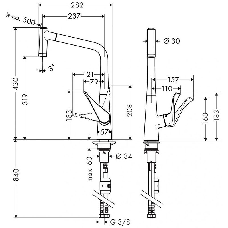 Смеситель для кухни Hansgrohe Metris 14780800 сталь