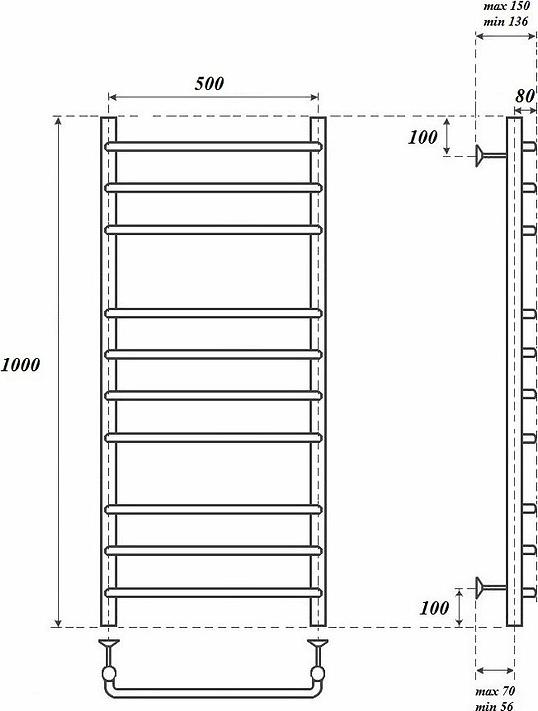 Полотенцесушитель водяной Point PN09150 П10 500x1000, хром