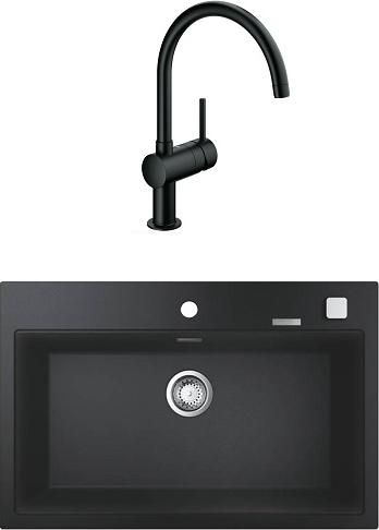 Комплект кухонная мойка Grohe K700 31652AP0 черный + смеситель Grohe Minta 32917KS0