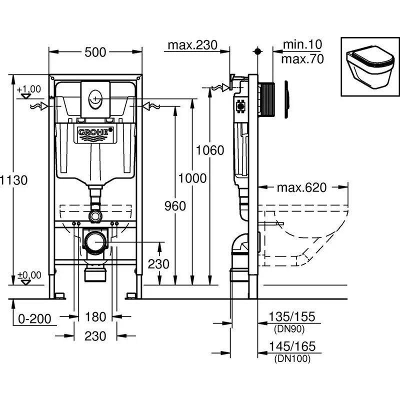 Инсталляция Grohe Rapid SL 38721001, унитаз белый BeWash Schutz BKWHR002510, сиденье микролифт, клавиша Skate Air хром, комплект GR7210510