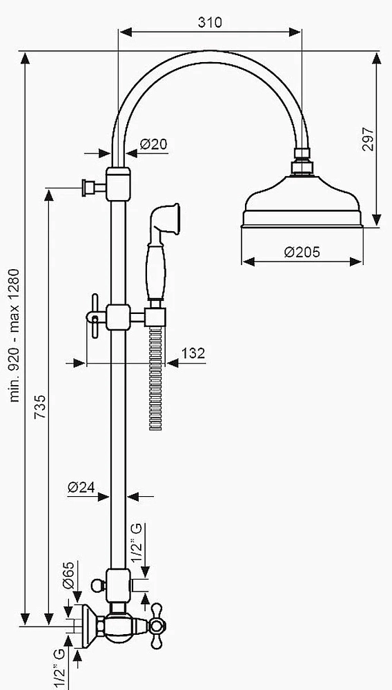 Душевой гарнитур Emmevi Deco Classic C02594IBR бронза