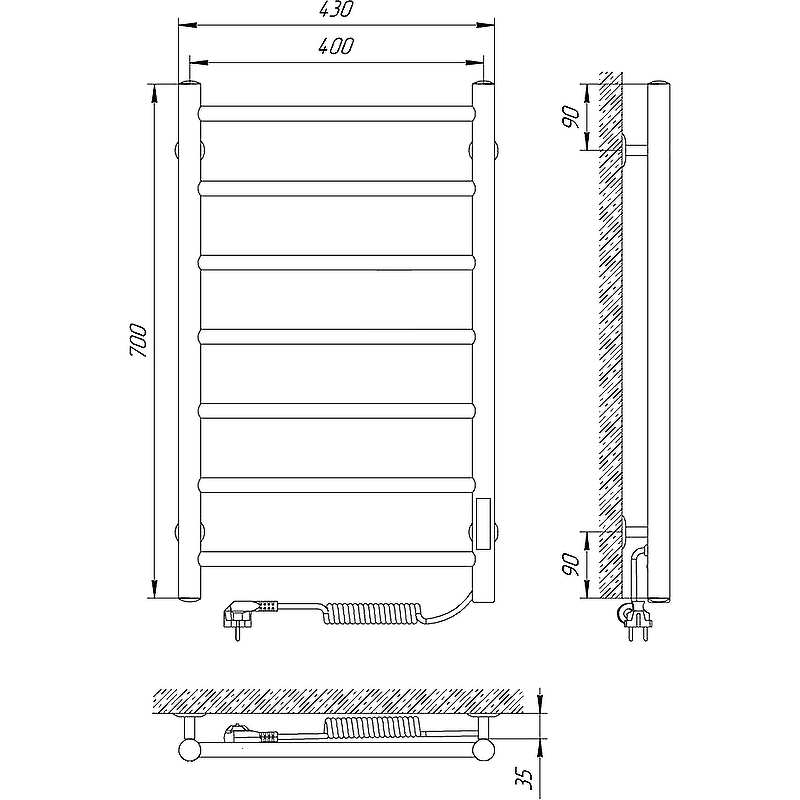 Электрический полотенцесушитель Laris Джаз П7 400x700 R 73207472, хром