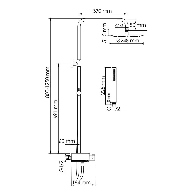 Душевая система WasserKRAFT серия A A114.258.217.CB Thermo хром, черный