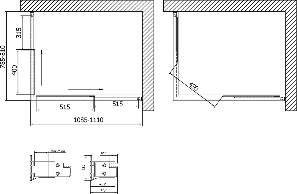 Душевой уголок Vegas Glass ZA-F 110*80 05 05 профиль бронза, стекло бронза