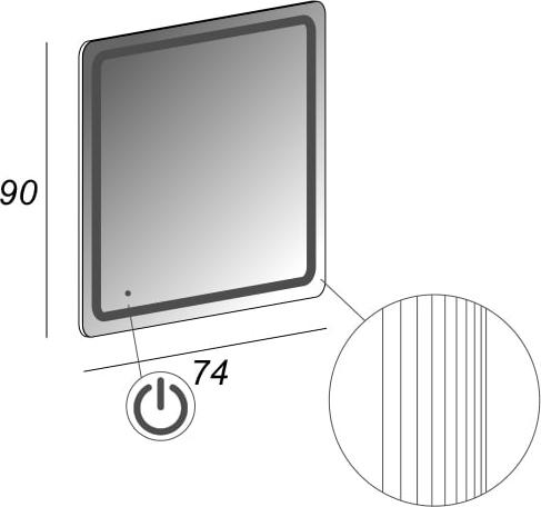 Зеркало Cezares 44998 c LED-подсветкой touch system 74х90