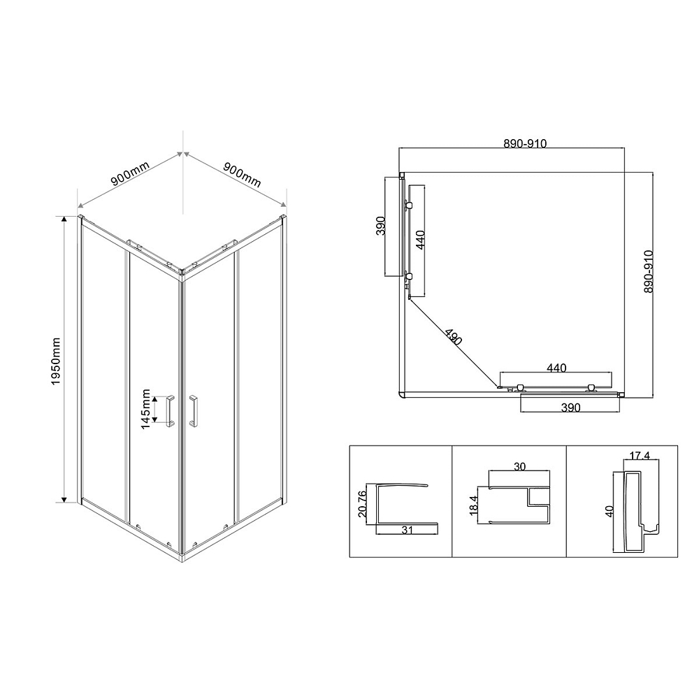 Душевой уголок Vincea City VSS-5CT900CL 90x90, хром, стекло прозрачное